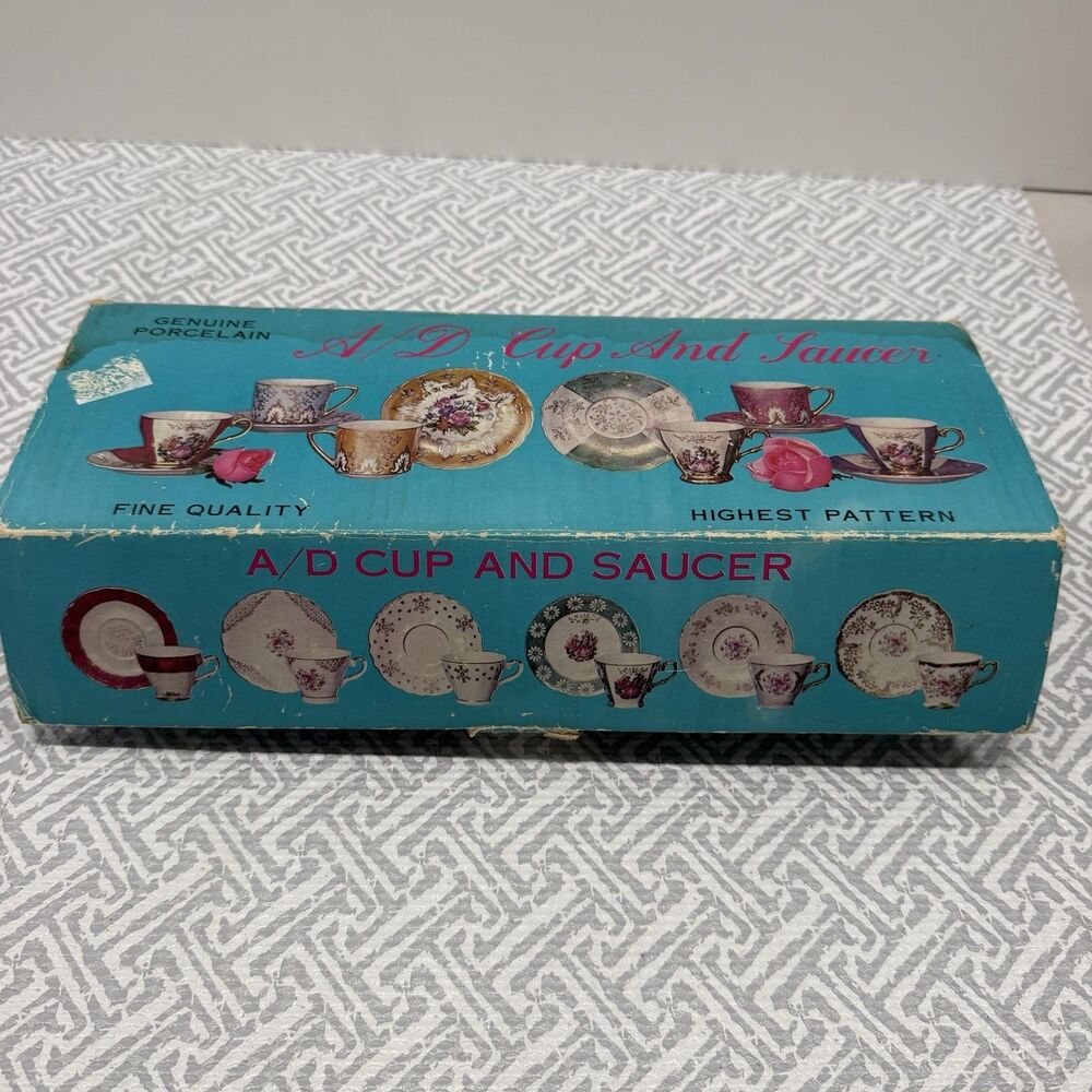 Vintage Genuine Porcelain A/D Demitasse Cup Saucer Set 6 Lusterware Japan Boxed